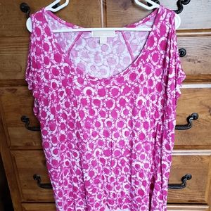 MICHAEL KORS Bright Pink Cold Shoulder Tee EUC Size XL 100% Rayon